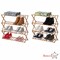 Basicwise Set of 2 Foldable Bamboo Shoe Rack and Storage Shelf Multi-Purpose Wooden Organizer for Entryway Closet or Living Room Space-Saving Stand for Shoes Plants Towels and Home Décor